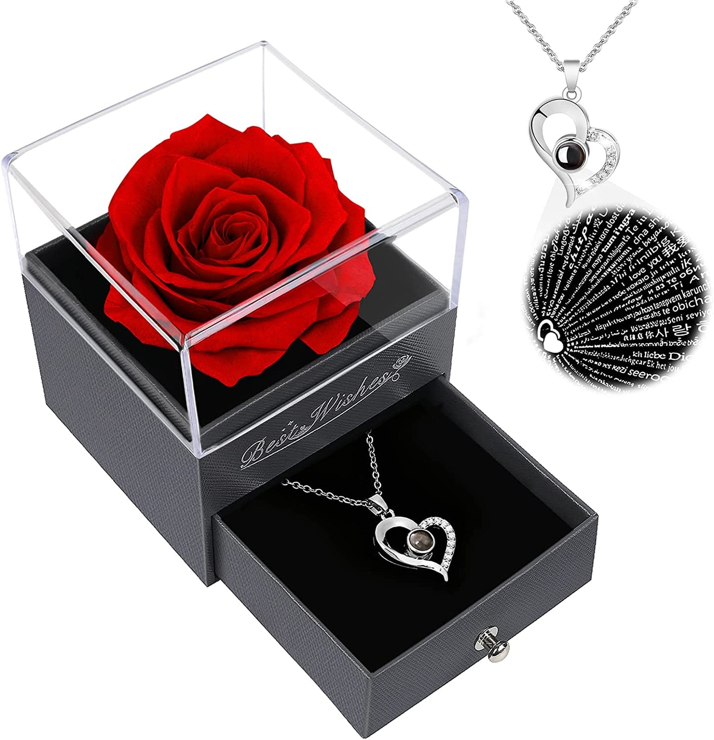 Preserved Red Rose* I Love You Necklace