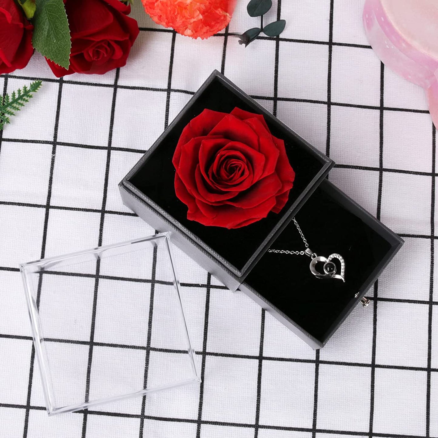 Preserved Red Rose* I Love You Necklace