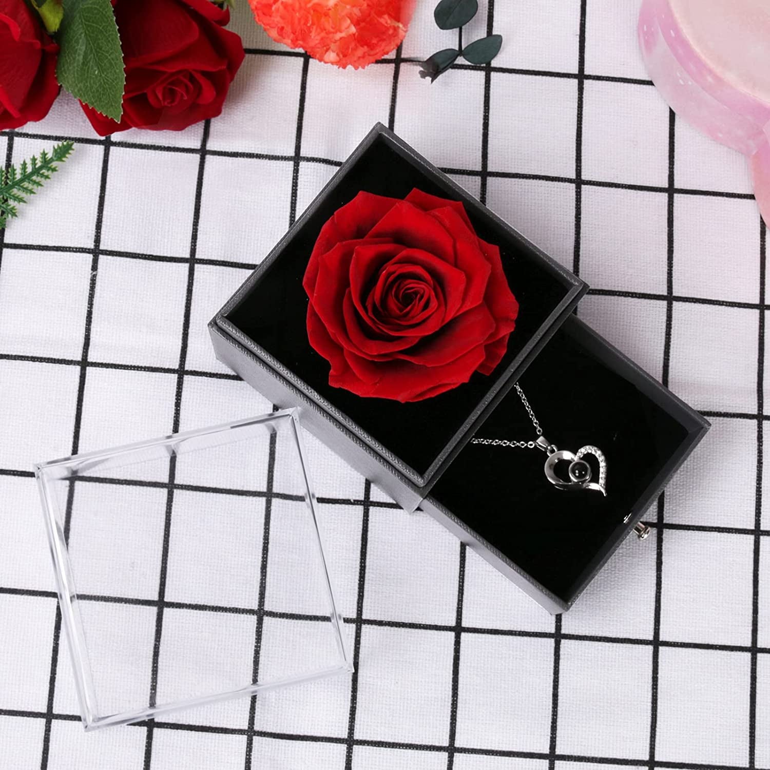 Preserved Red Rose* I Love You Necklace