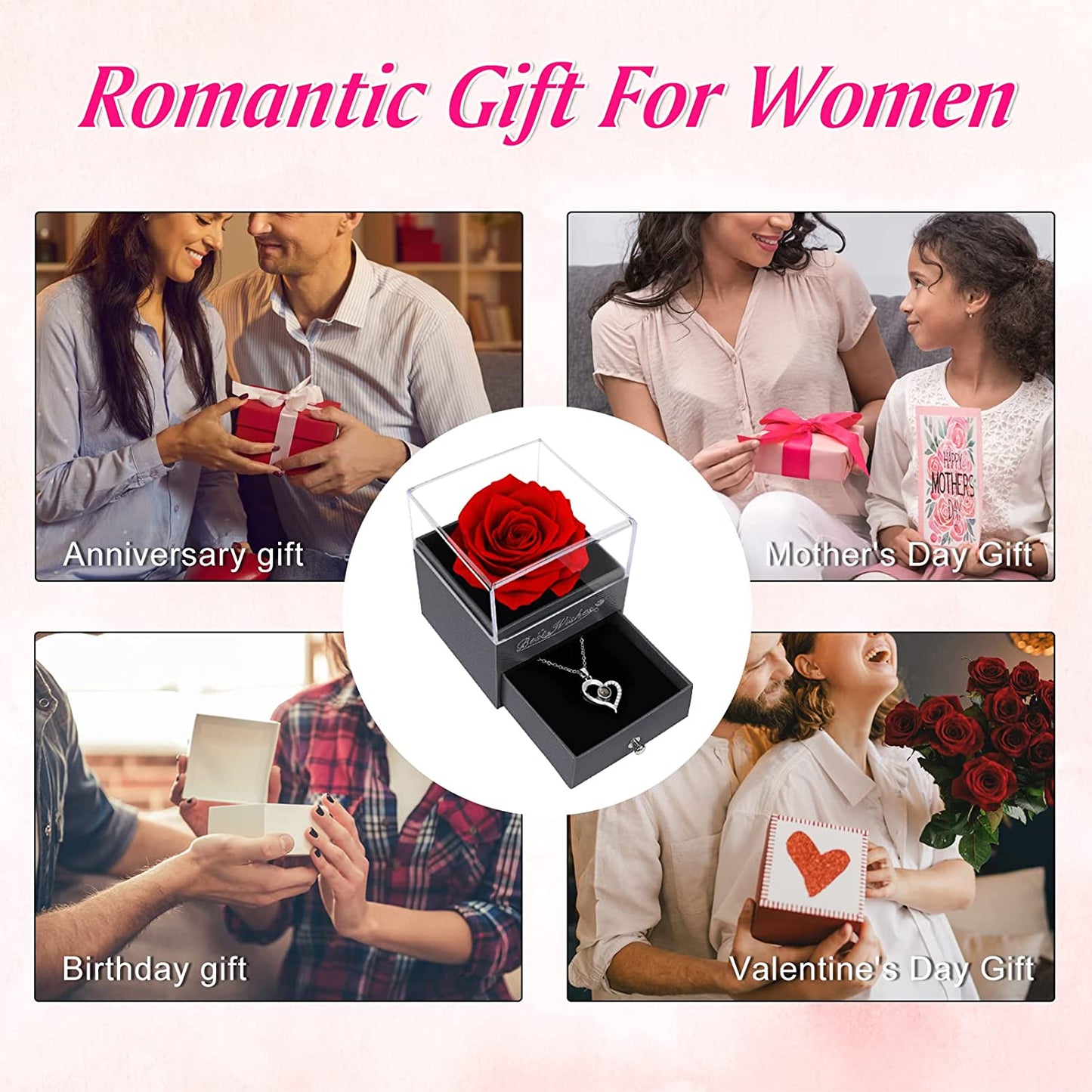 Preserved Red Rose* I Love You Necklace