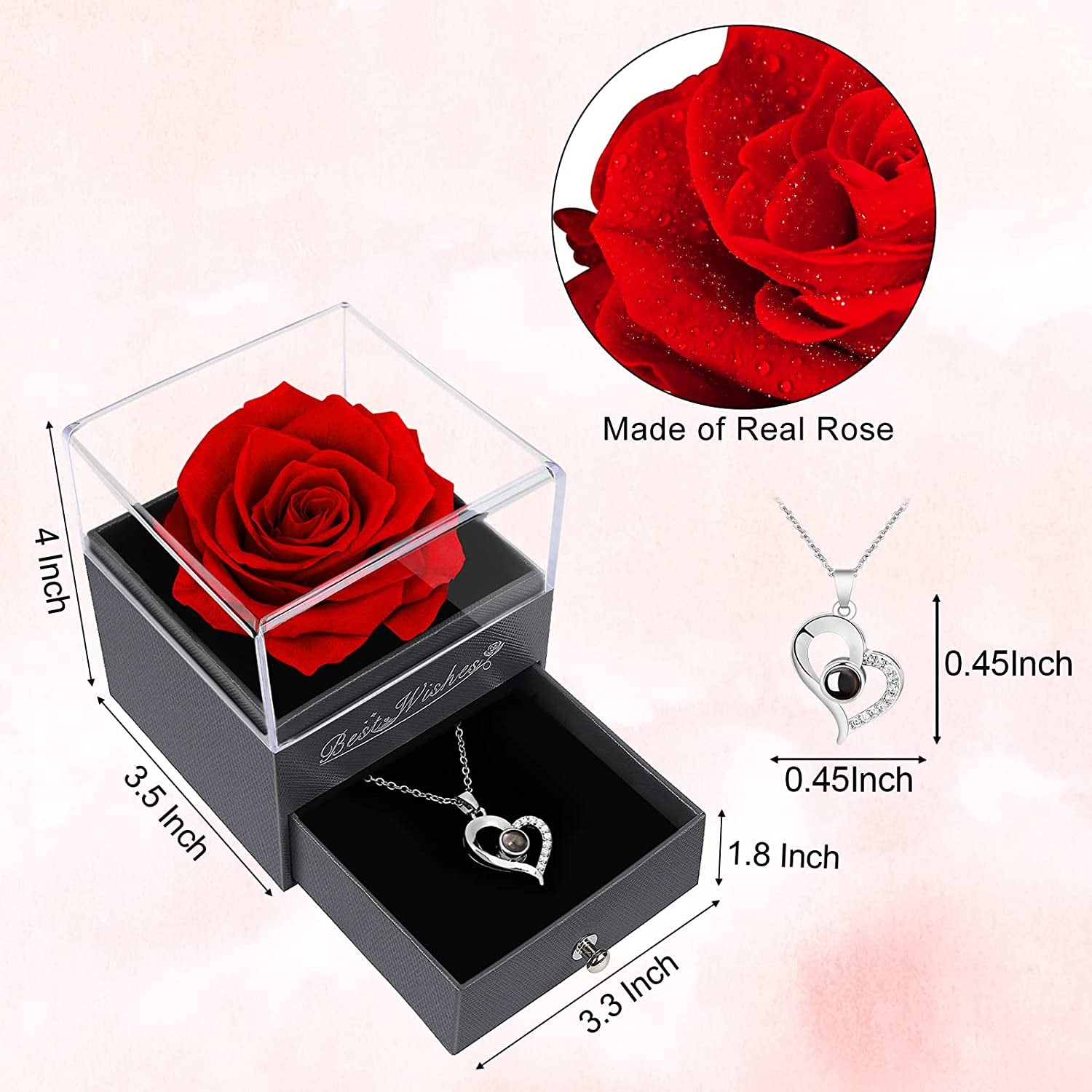 Preserved Red Rose* I Love You Necklace